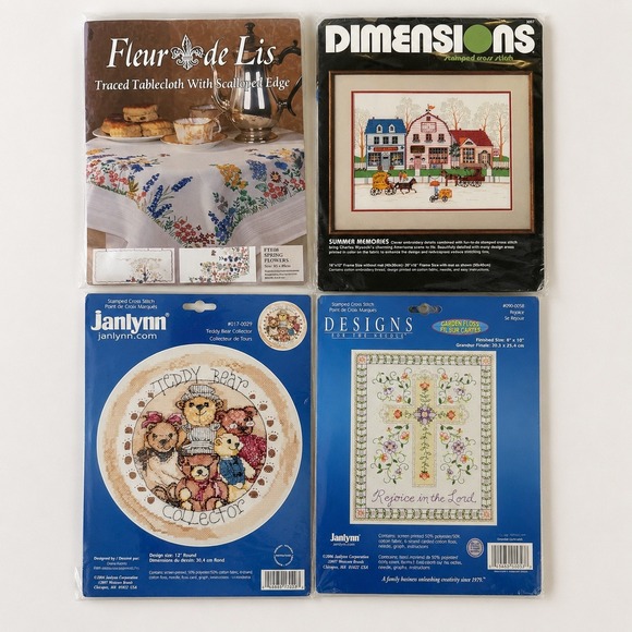 Janlynn Other - Cottagecore Cross Stitch Bundle Set of 4 Americana Teddy Bear Floral